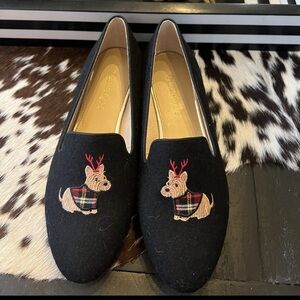 Talbots Black Loafers with Dog Embroidery